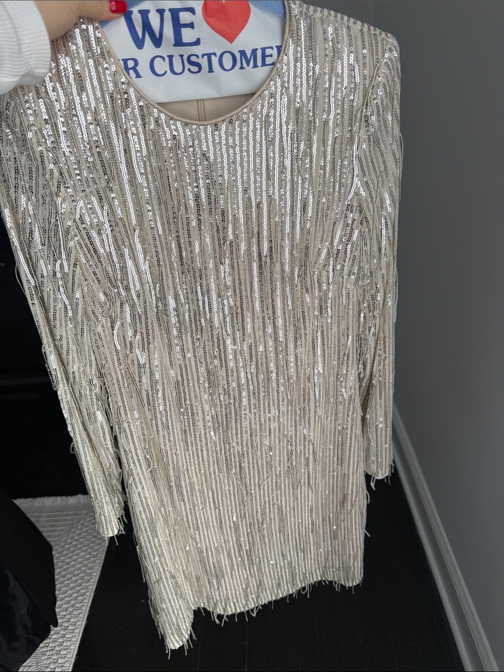 Eliza J Ivory Sequin-Trim Long Sleeve Party Top